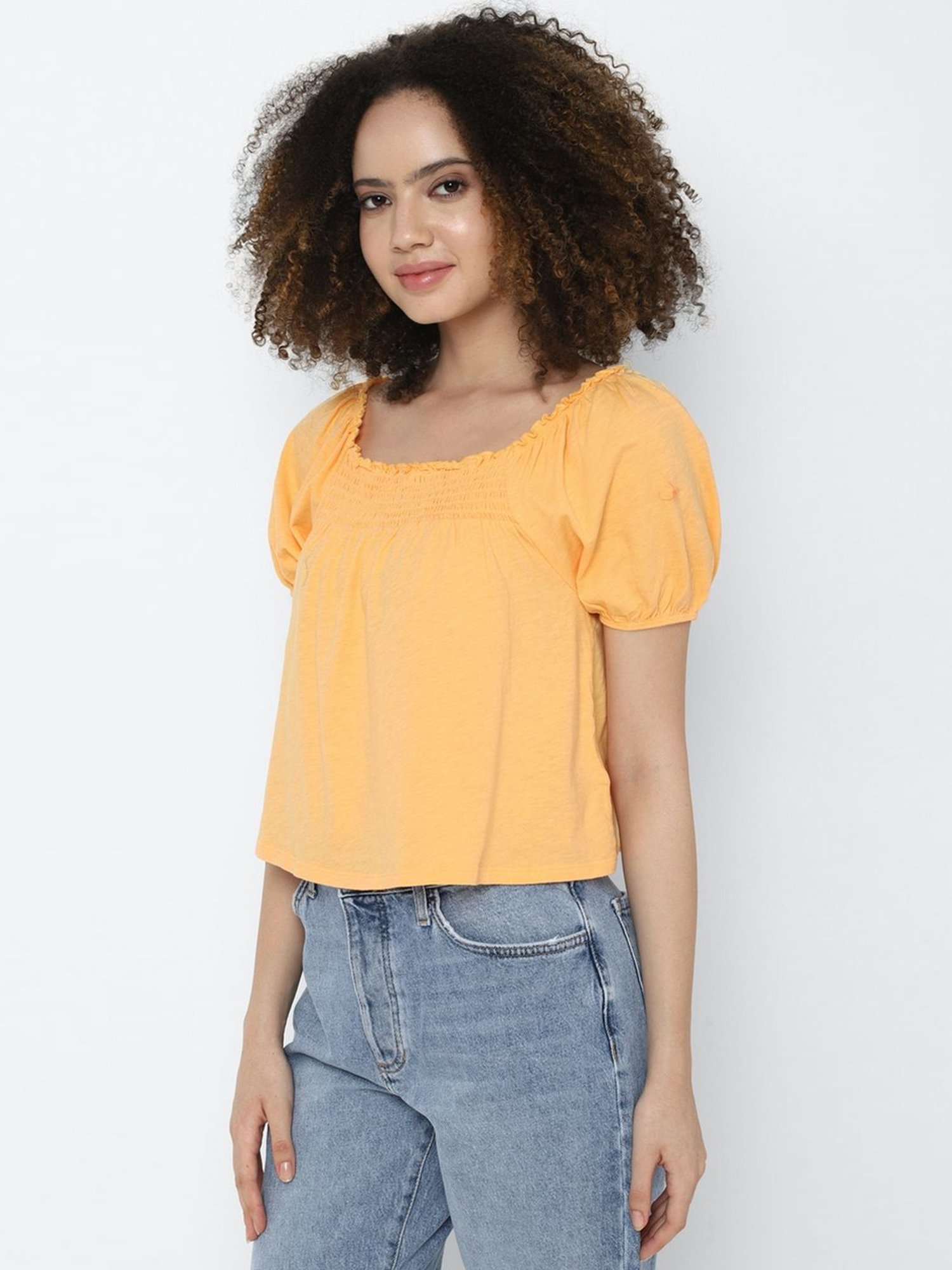 American Eagle Outfitters Orange Cotton Square Neck Top