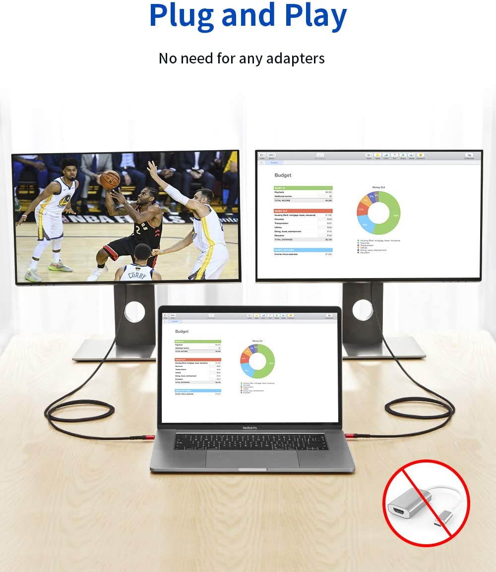 USB C to HDMI Cable[13ft] (4K 60HZ)Type C to HDMI Cord(ThunderBolt 3 Compatible) for MacBook Pro 2018 2017 Air iPad Pro Samsung Galaxy S20 Ultra Note 10 S10 Plus Dell XPS 13 Surface Book-Red