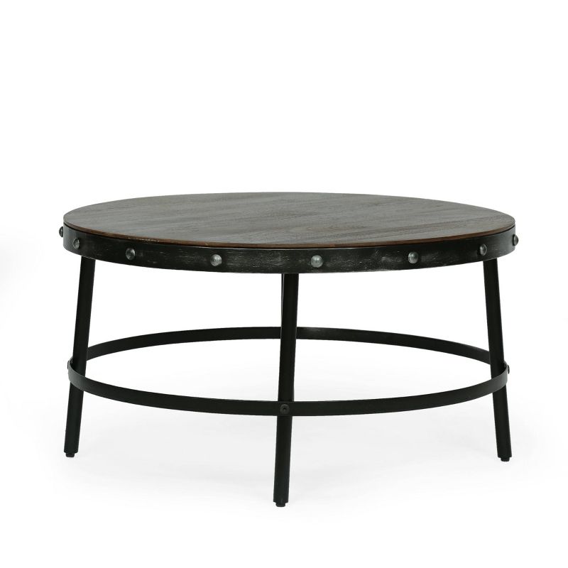 Rivet Modern Industrial Handcrafted Round Mango Wood Coffee Table Brown/Antique Gunmetal - Christopher Knight Home