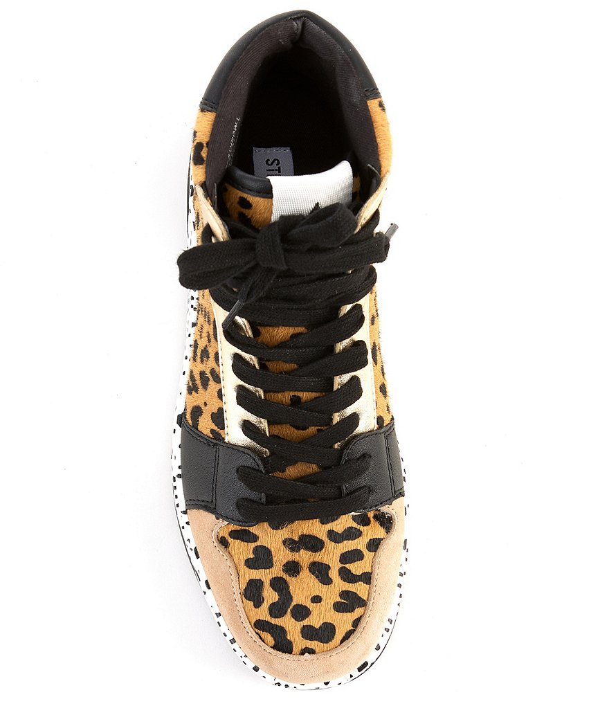 Steve Madden Freethrow-L Leopard Print Haircalf Lace-Up Wedge Sneakers