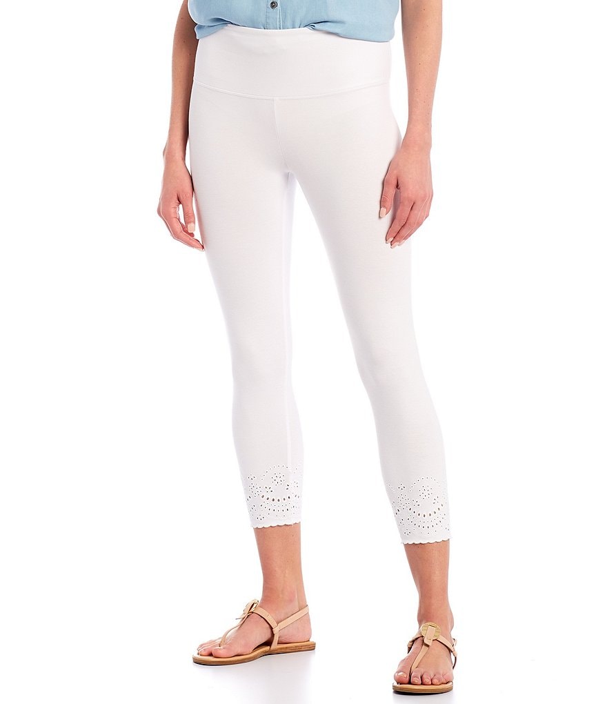 Intro Petite Size Knit Twill Pull-On Chiffli Lace Hem Detail Ankle Leggings