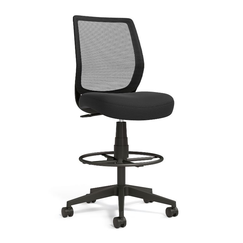 Union & Scale Essentials Mesh Back Fabric Drafting Stool, Black (UN59386) 