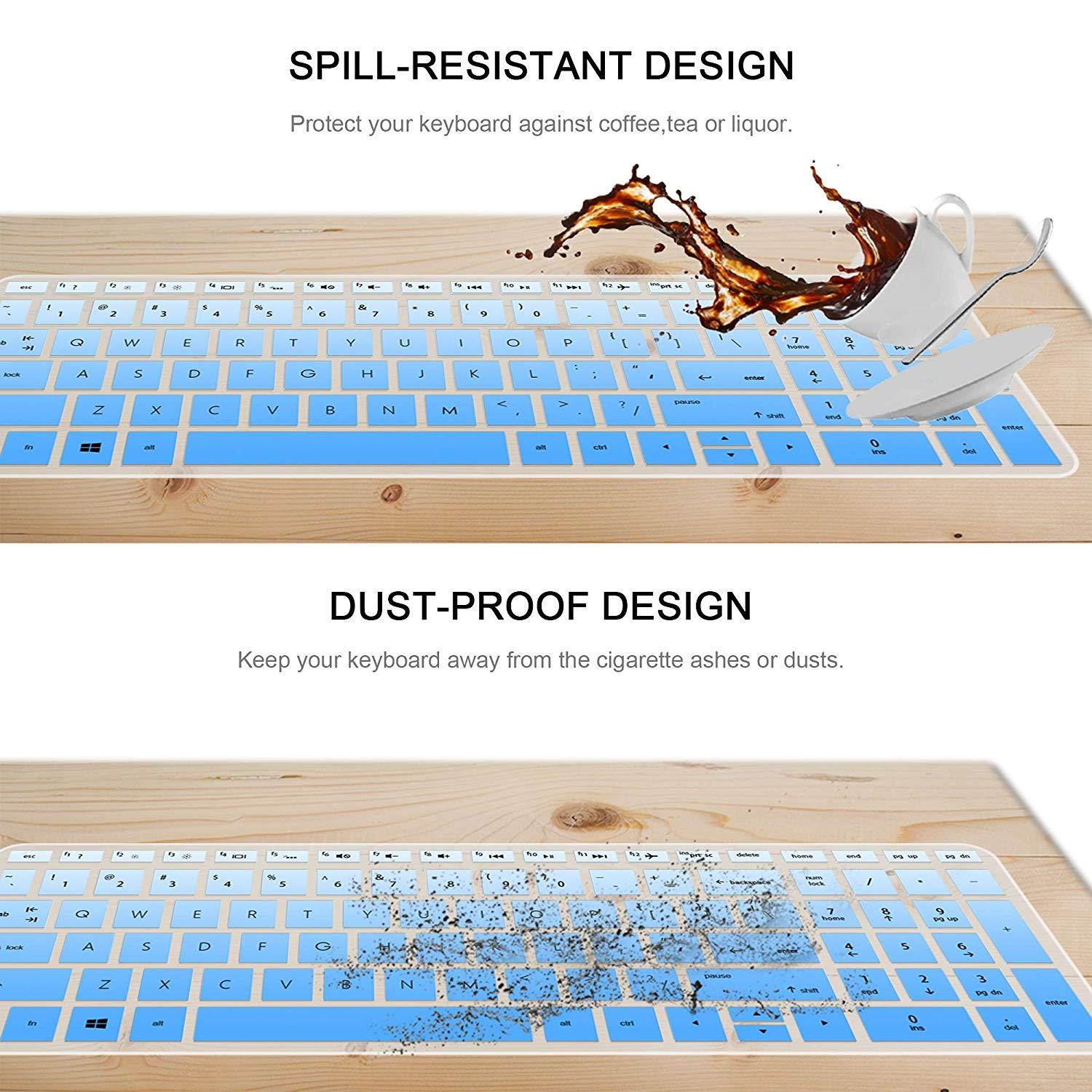 [2pack] Keyboard Cover for HP Envy x360 2-in-1 15.6" Laptop Series /2018 Newest HP Pavilion 15.6 inch Series /2018 HP Envy 17.3" 17M 17-BS 17-BW Series Touch-Screen Laptop Protective Skin(gradualblue)