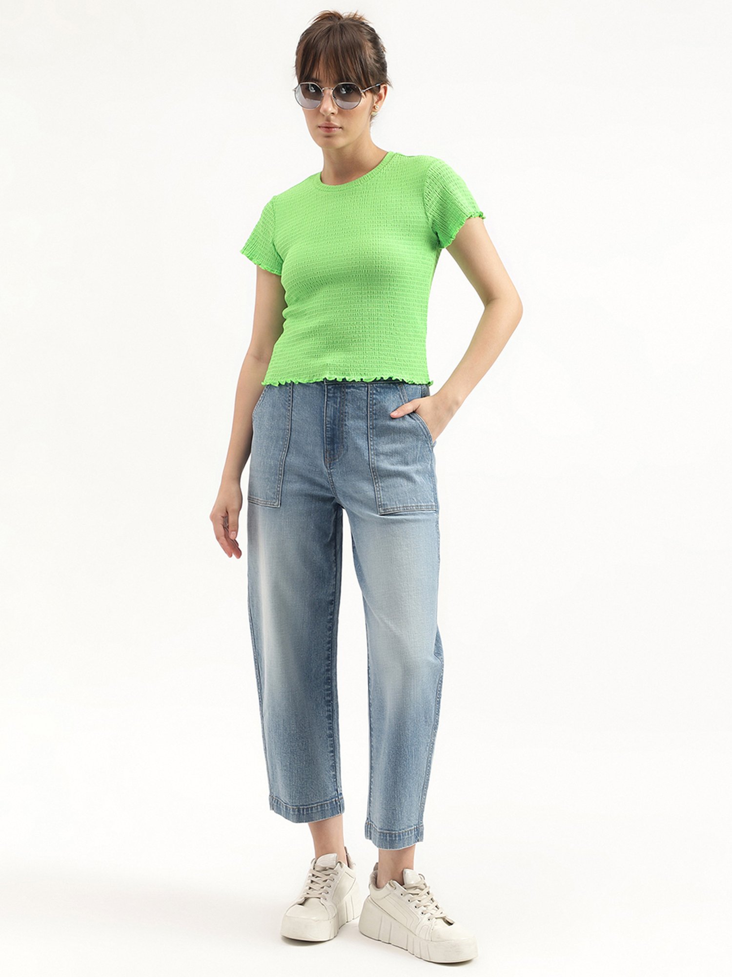 United Colors of Benetton Green Self Design Top