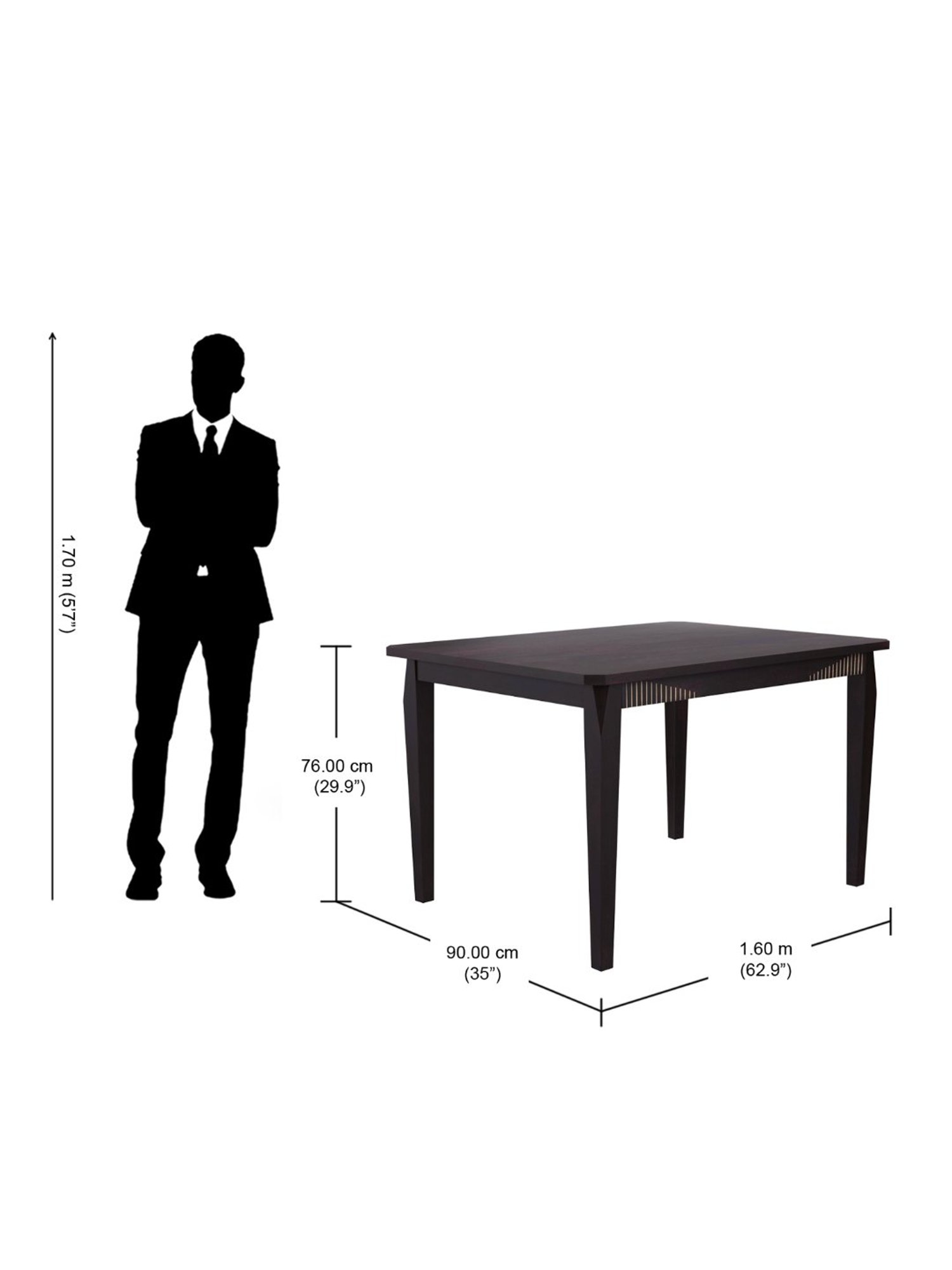 Godrej Interio Black Forest Dark Brown Mango Wood 4 Seater Rectangular Dining Table