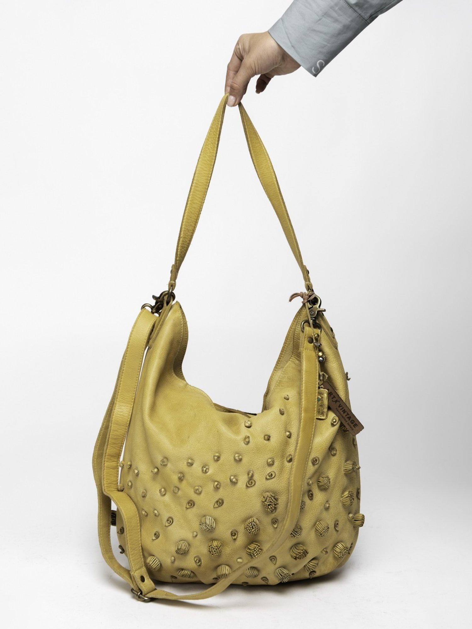 Art N Vintage Garofano Mustard Yellow Leather Textured Medium Hobo Handbag