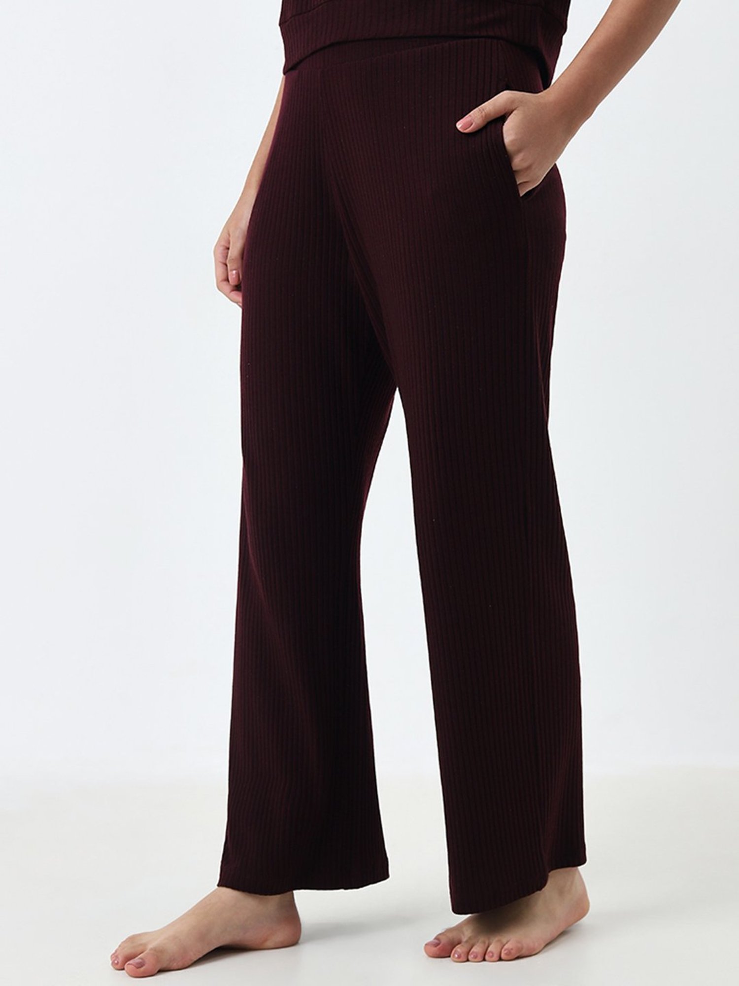 Wunderlove by Westside Burgundy Ribbed High-Rise Pants