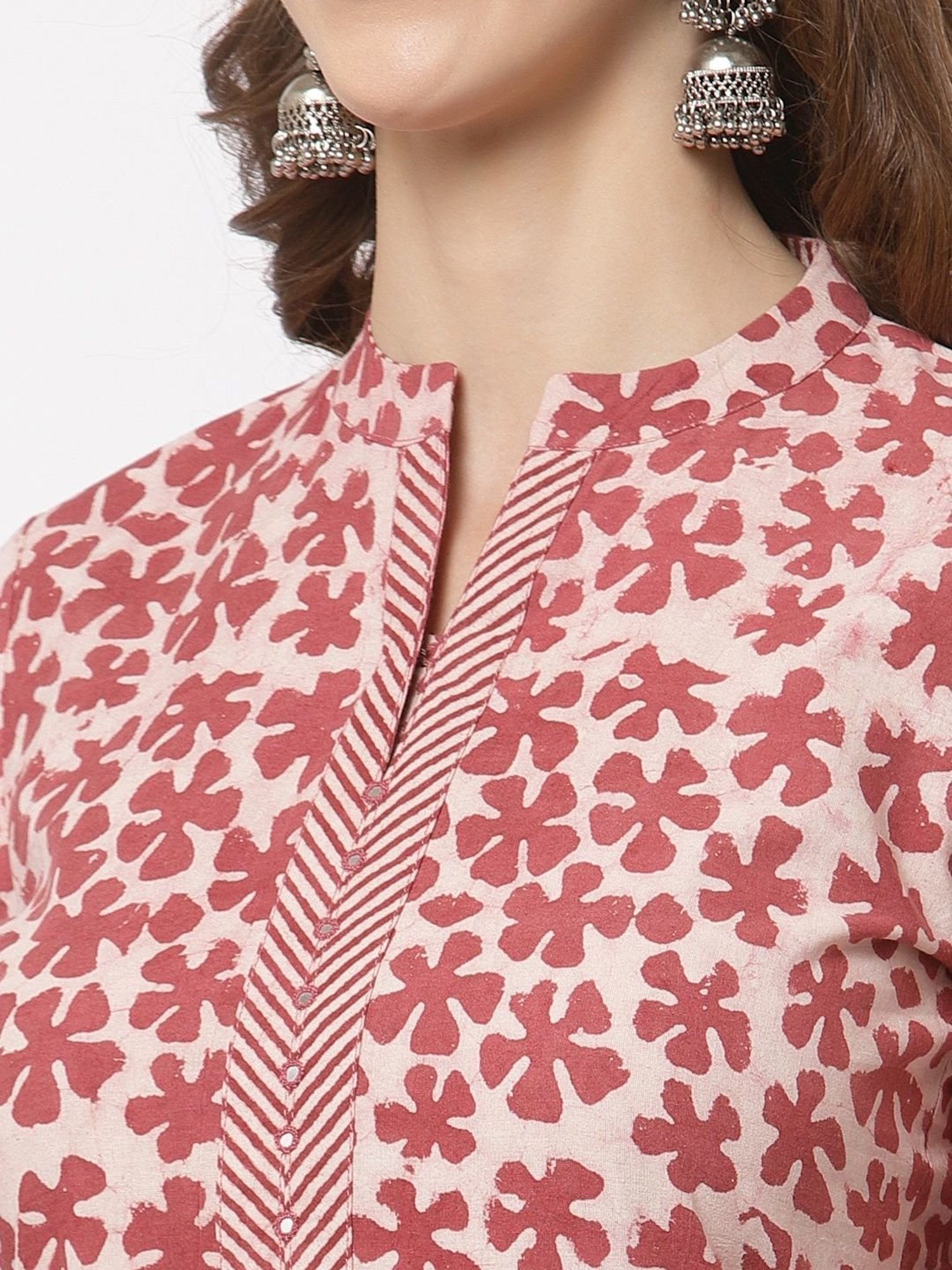 Kami Kubi Maroon Floral Print Straight Kurta