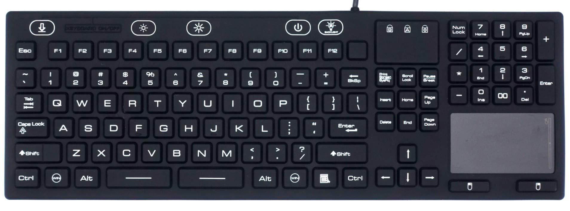 DSI LED Backlit Keyboard with Touchpad IP68 Waterproof Silicone JH-IKB110BL