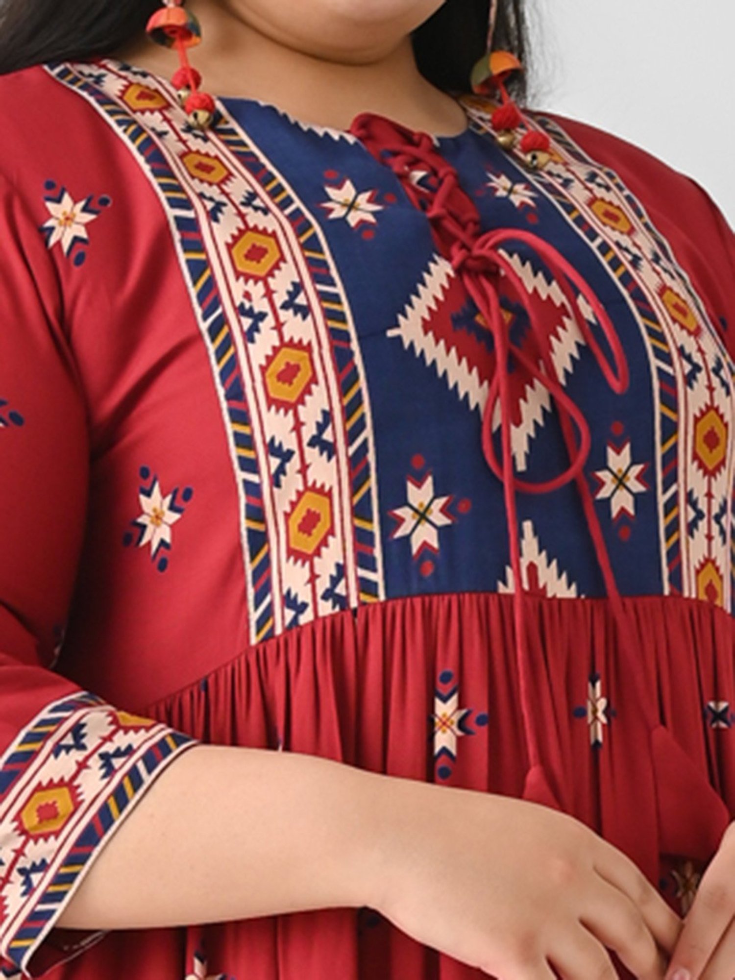 Rustorange Maroon Printed Ethnic Dress