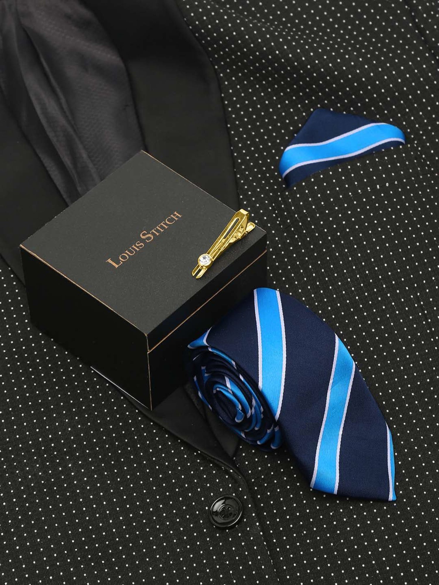 Louis Stitch Blue Striped Necktie Gift Set - Set of 3