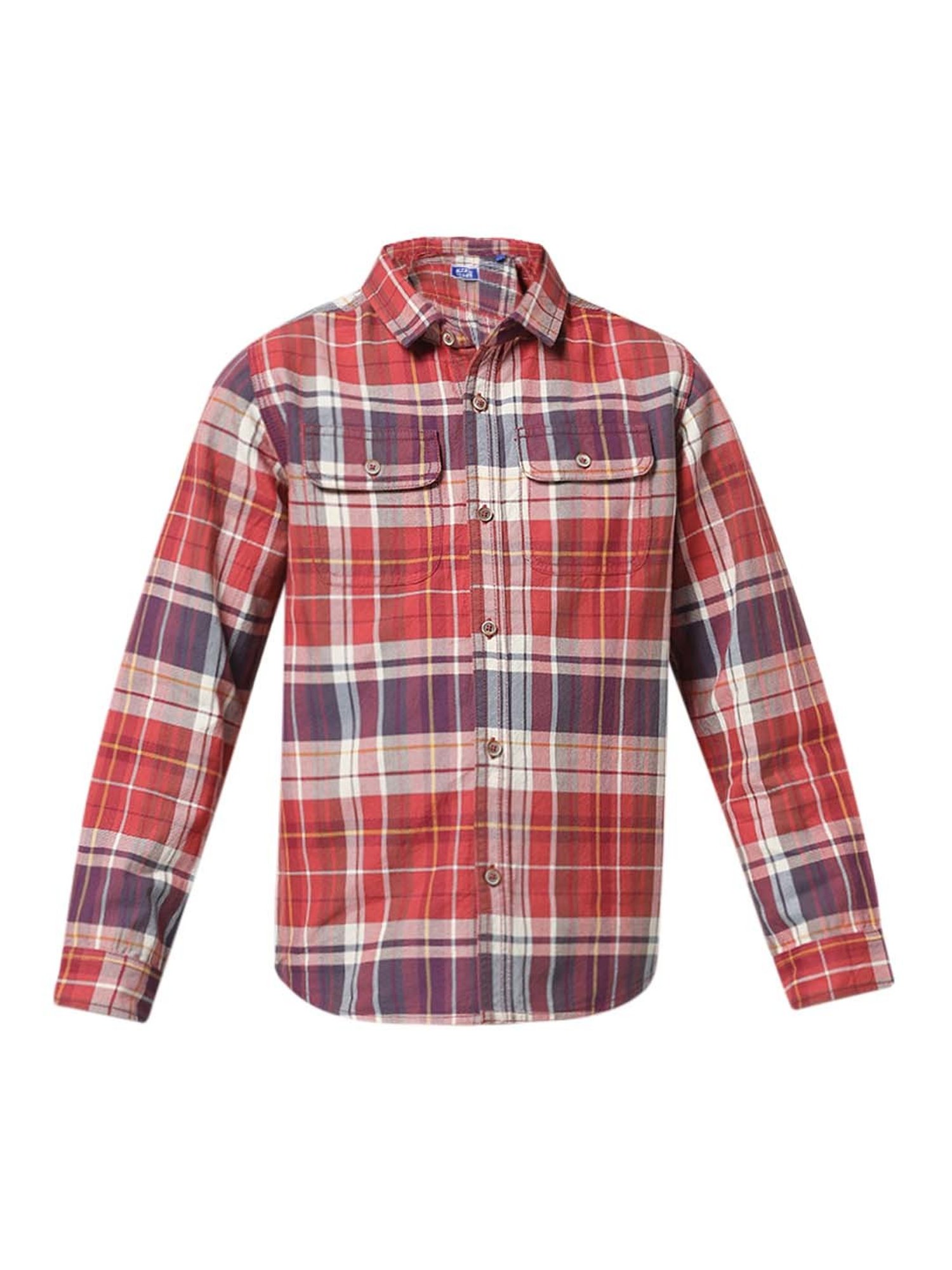 Jack & Jones Junior Red & Lilac Cotton Chequered Full Sleeves Shirt