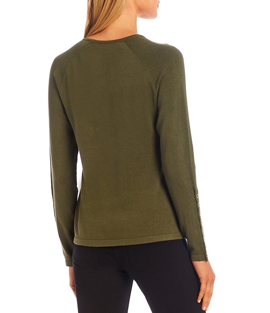 J.McLaughlin Jamey Crew Neck Button Trim Raglan Sleeve Sweater