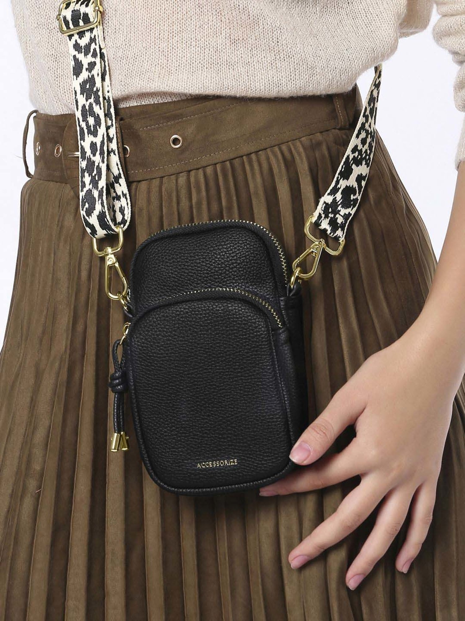 Accessorize London Black Polyester Solid Mobile Pouch