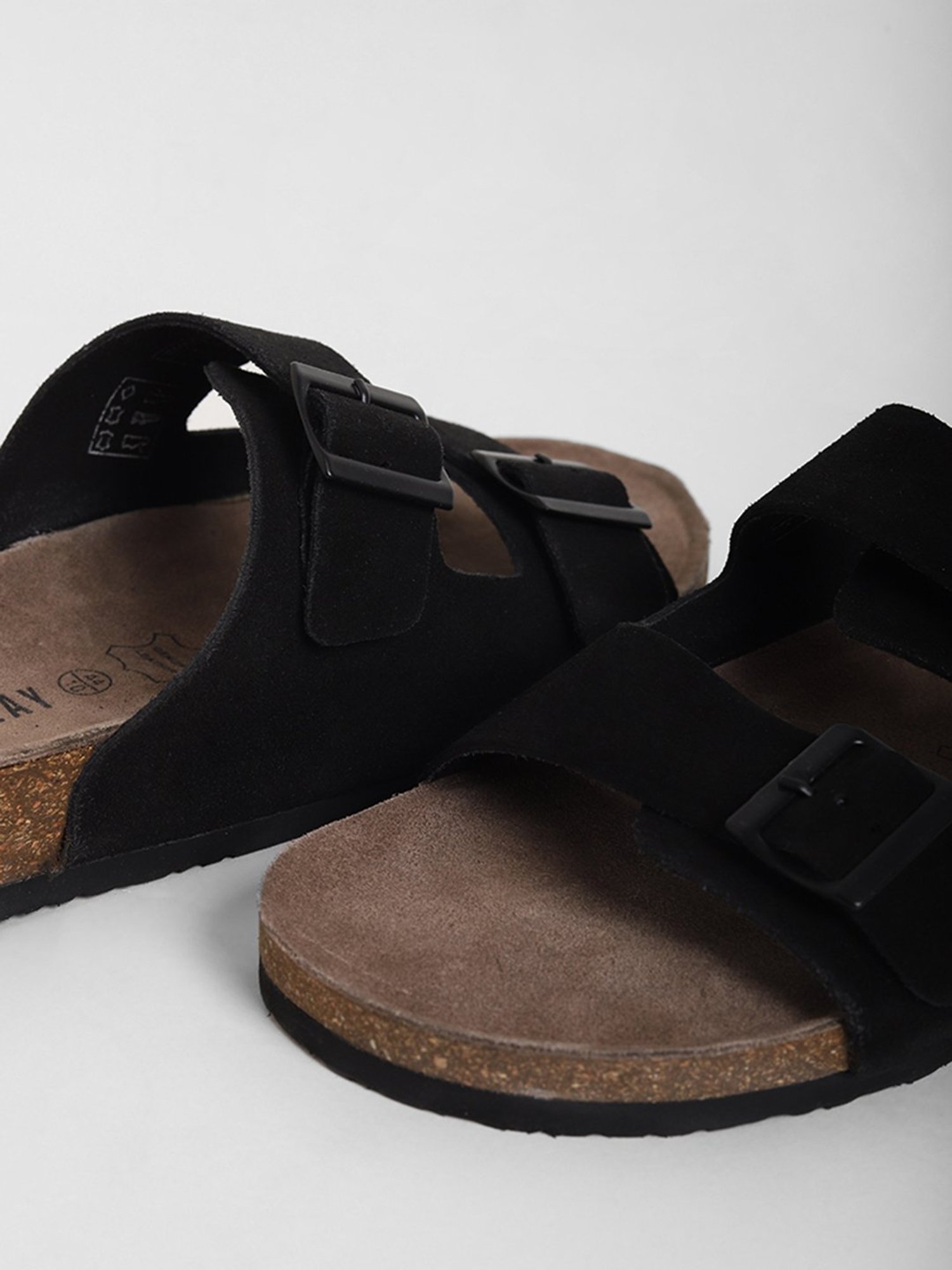 SOLEPLAY by Westside Black Double Band Cork Leather Sandals