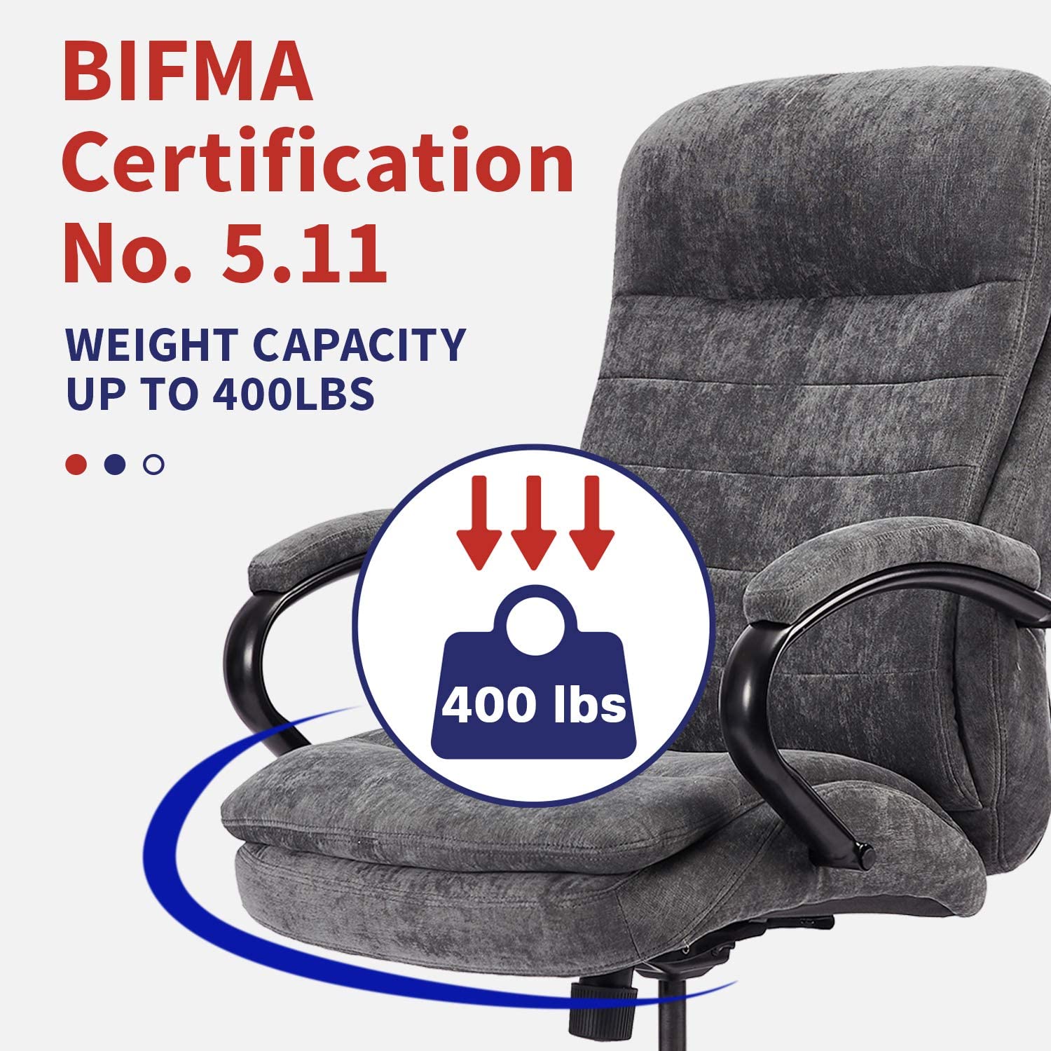 CLATINA Ergonomic Big & Tall Executive Office Chair with Fabric Upholstery 400lbs High Capacity Swivel Adjustable Height Thick Padding Headrest and Armrest for Home Office Gray 1 Pack