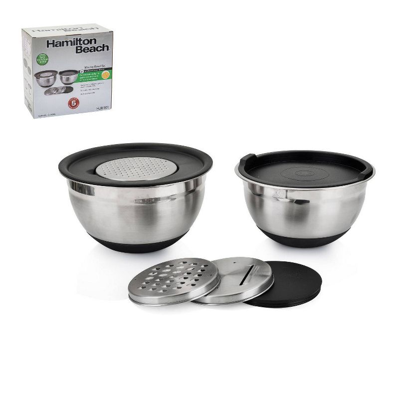 Hamilton Beach 2ct Stainless Steel Bowl Set with Grating Accessories - Silver