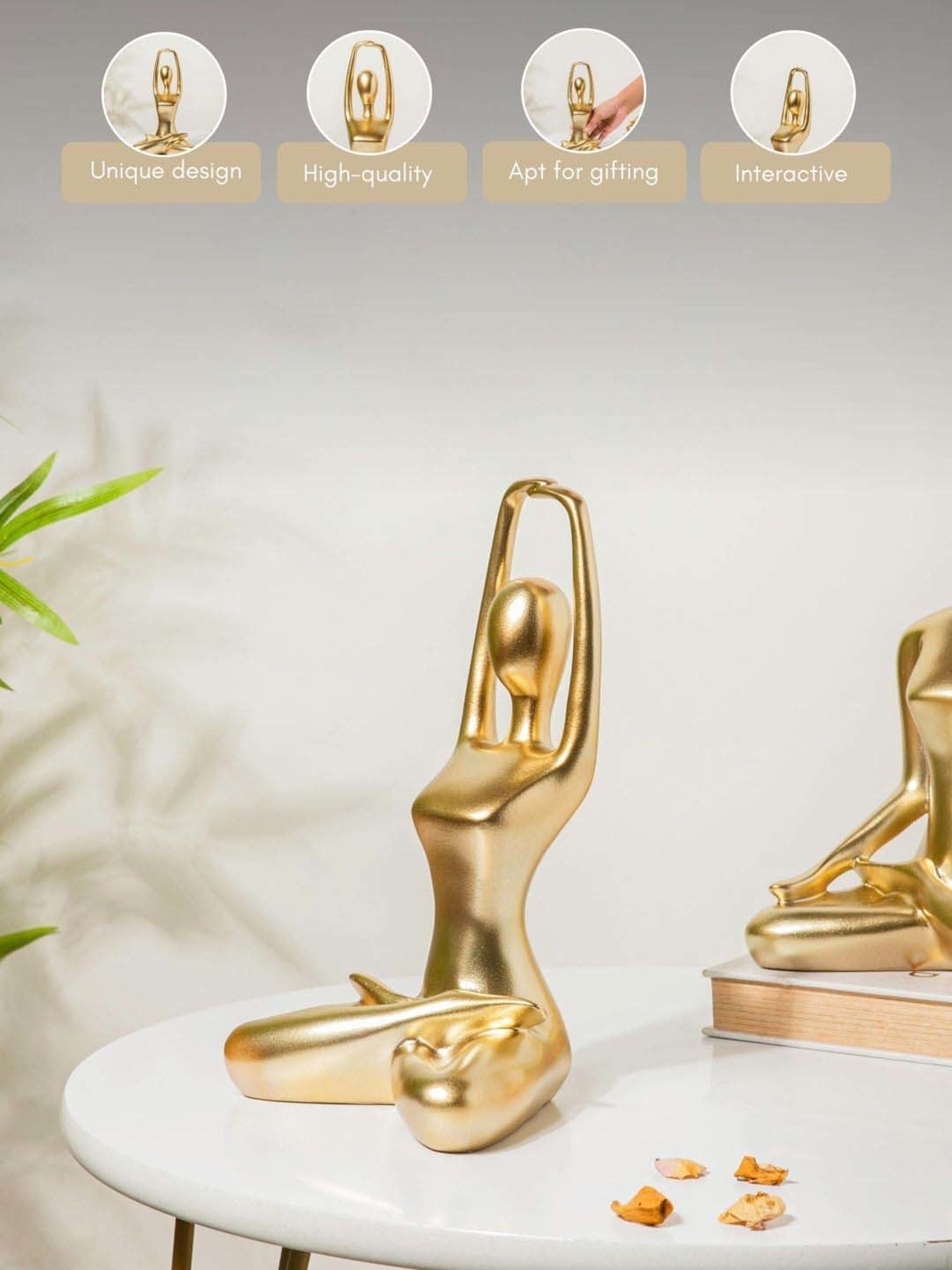 Nestasia Resin Made Solid Hands Raised Gold Yoga figurine in meditation position for Living Room