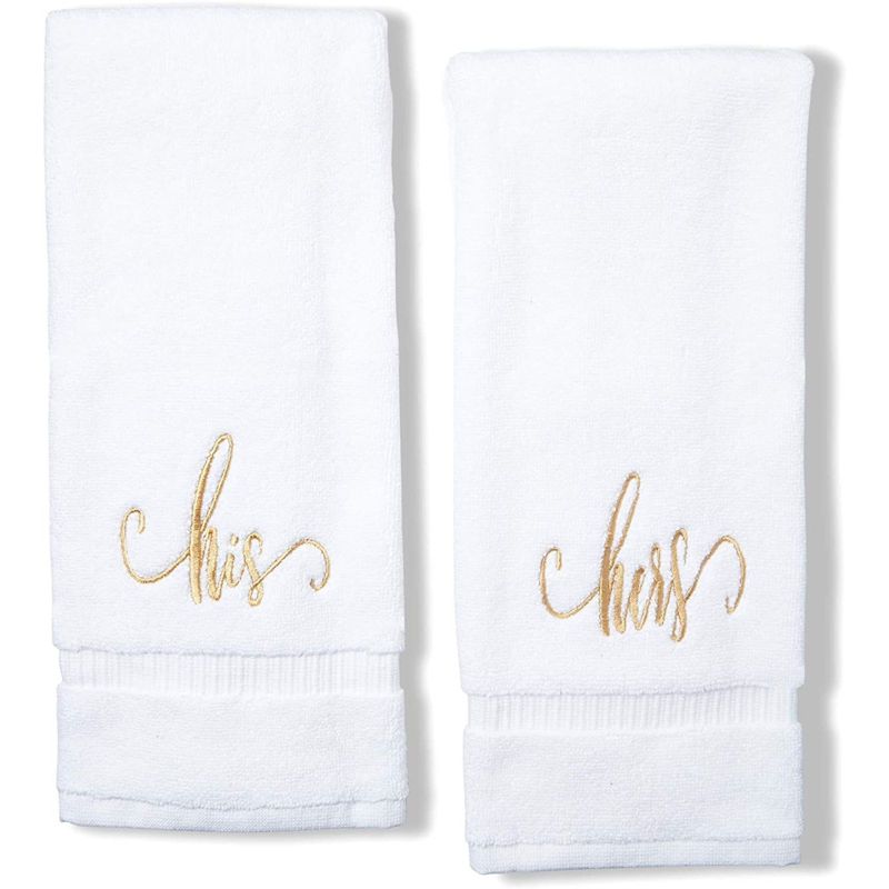 Juvale 2 Pack Monogrammed Hand Towels for Wedding, His and Hers (White, 16 x 30 in)