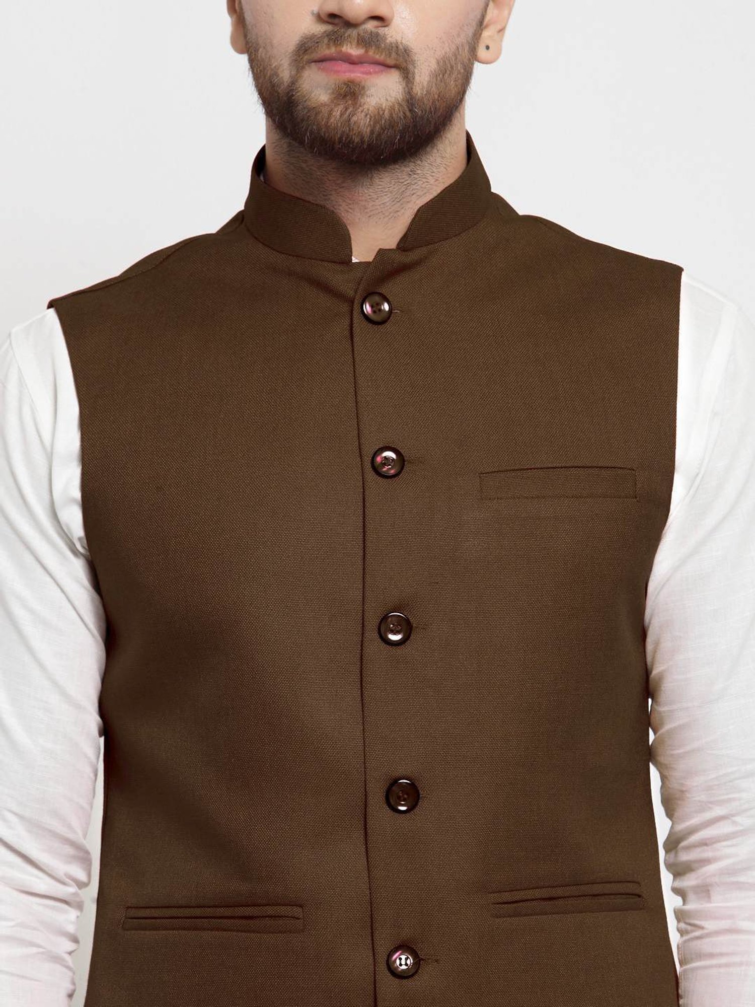 Treemoda Chocolate Brown Regular Fit Nehru Jacket