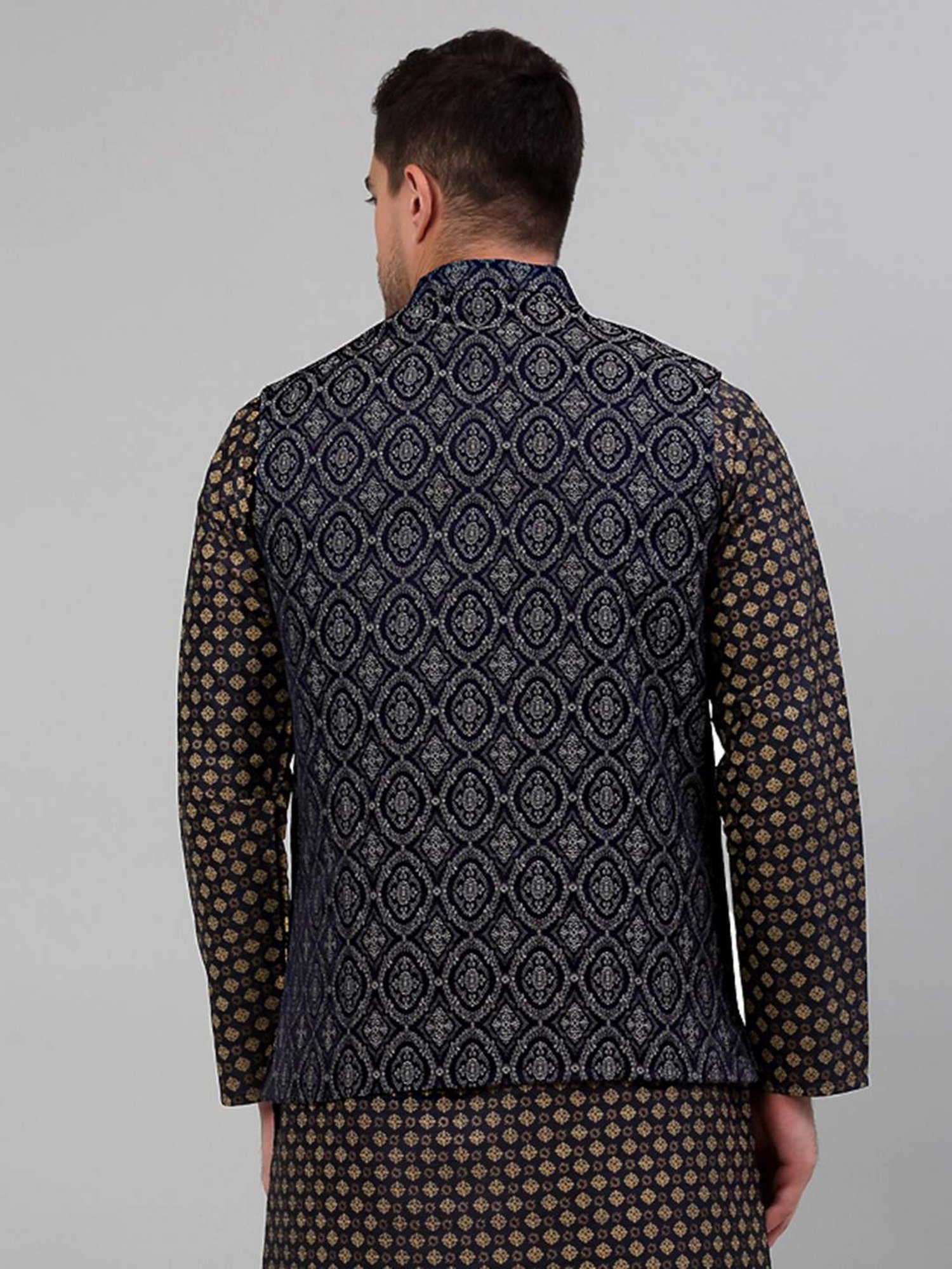 Jompers Silver Regular Fit Self Pattern Nehru Jacket