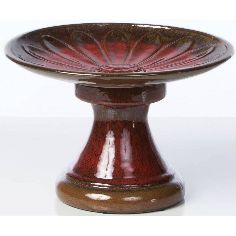 10.5" Handmade Glazed Ceramic Daisy Birdbath Red - Alfresco Home LLC