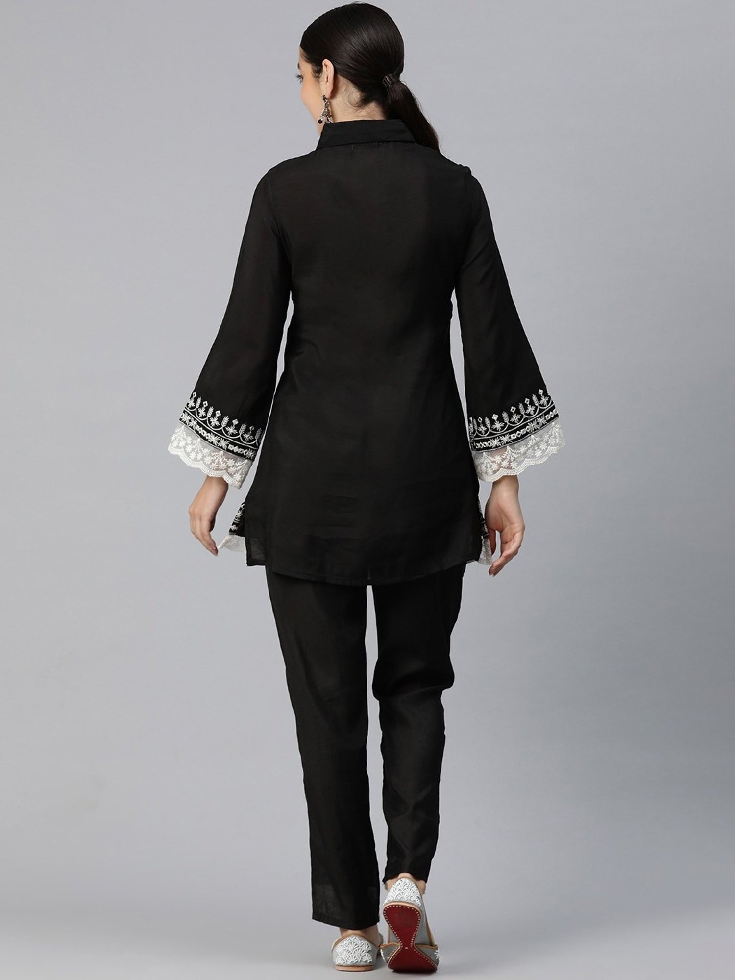 READIPRINT FASHIONS Black Embroidered Tunic Pant Set