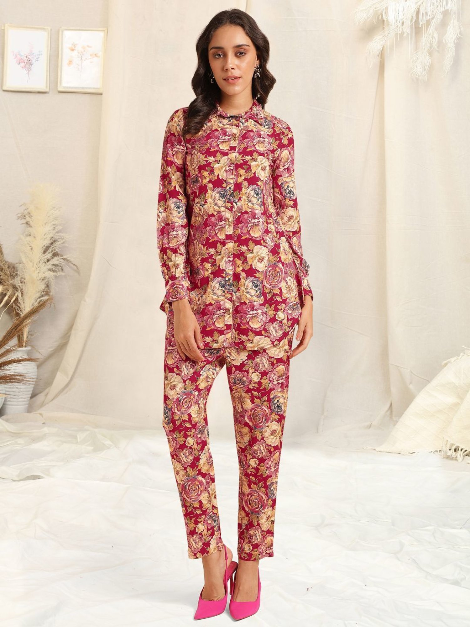 MIRCHI FASHION Maroon Printed Shirt Pant Set