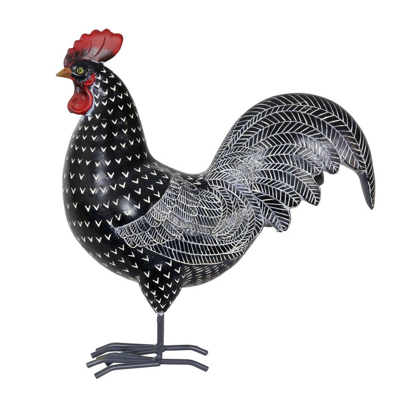 11.81" Resin Polka Dot Rooster Statue Black/White - Exhart