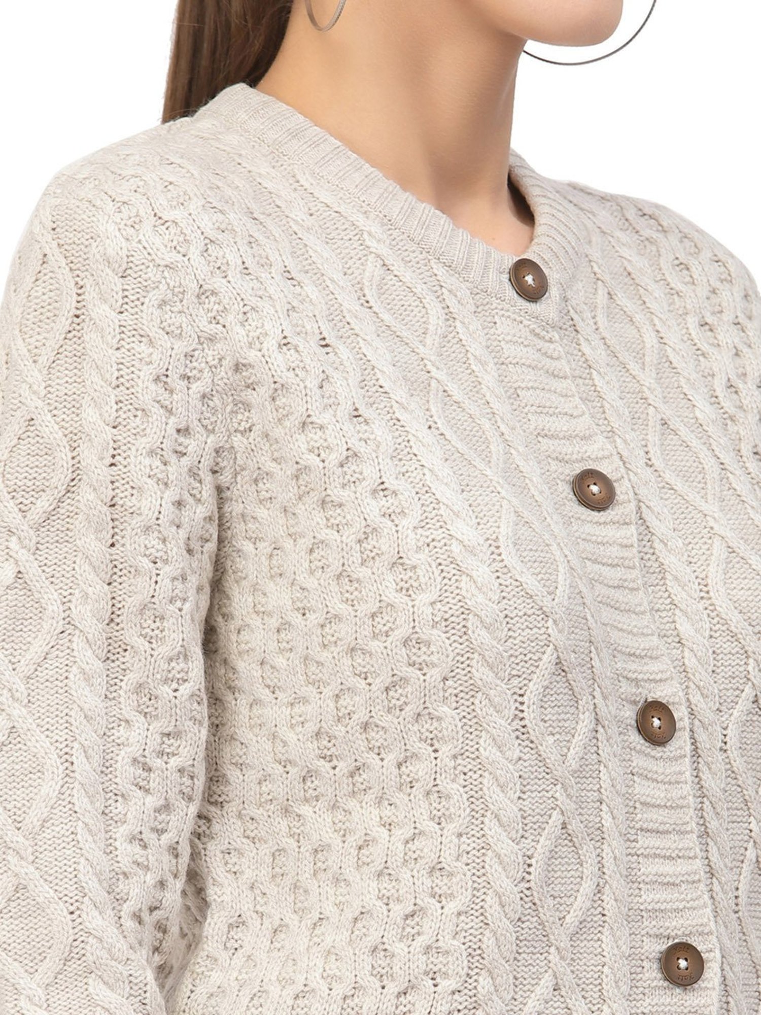 Kalt Beige Cable Design Sweater