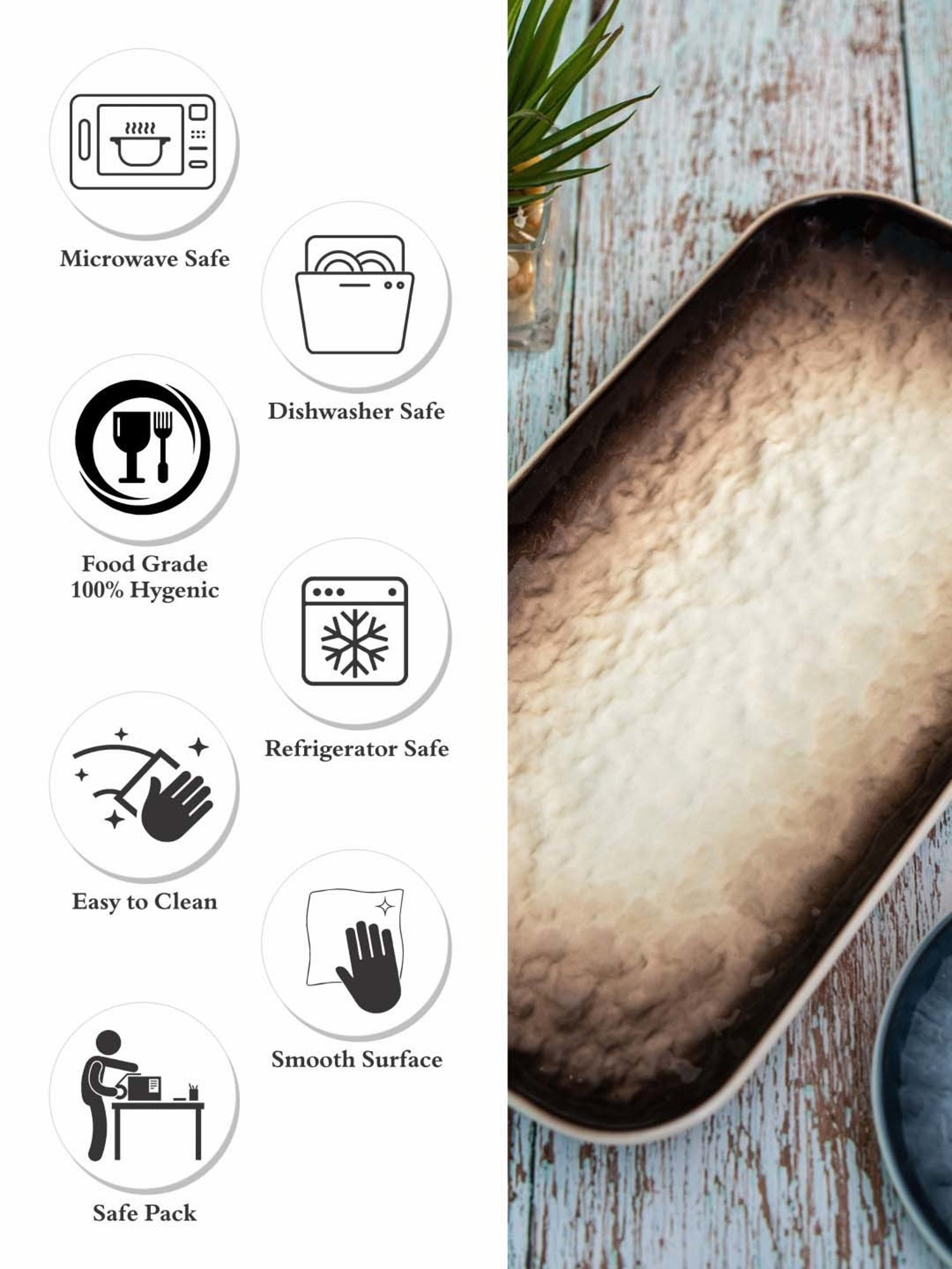 White Gold White & Brown Porcelain Rectangle Serving Platter