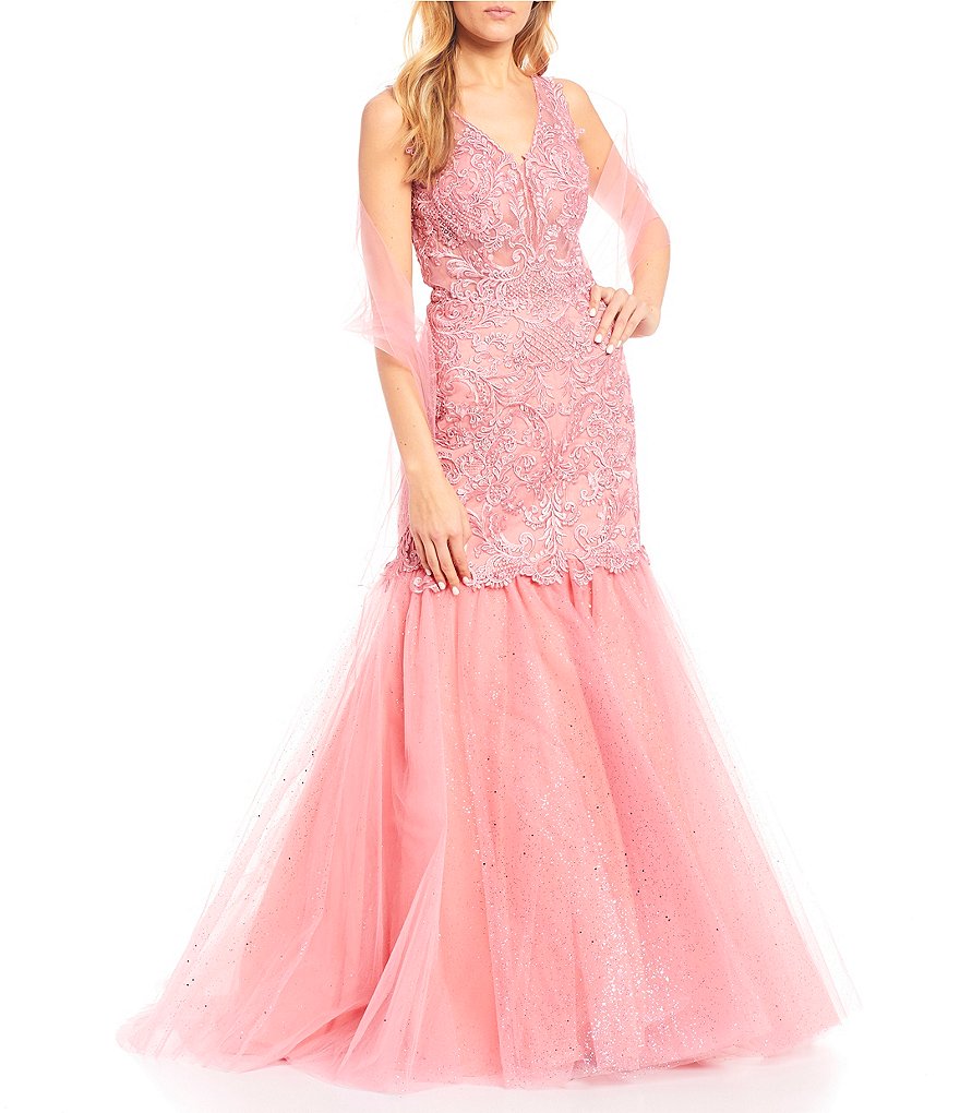 Coya Collection Sleeveless Embroidered Heat-Stone Embellished Trumpet Dress