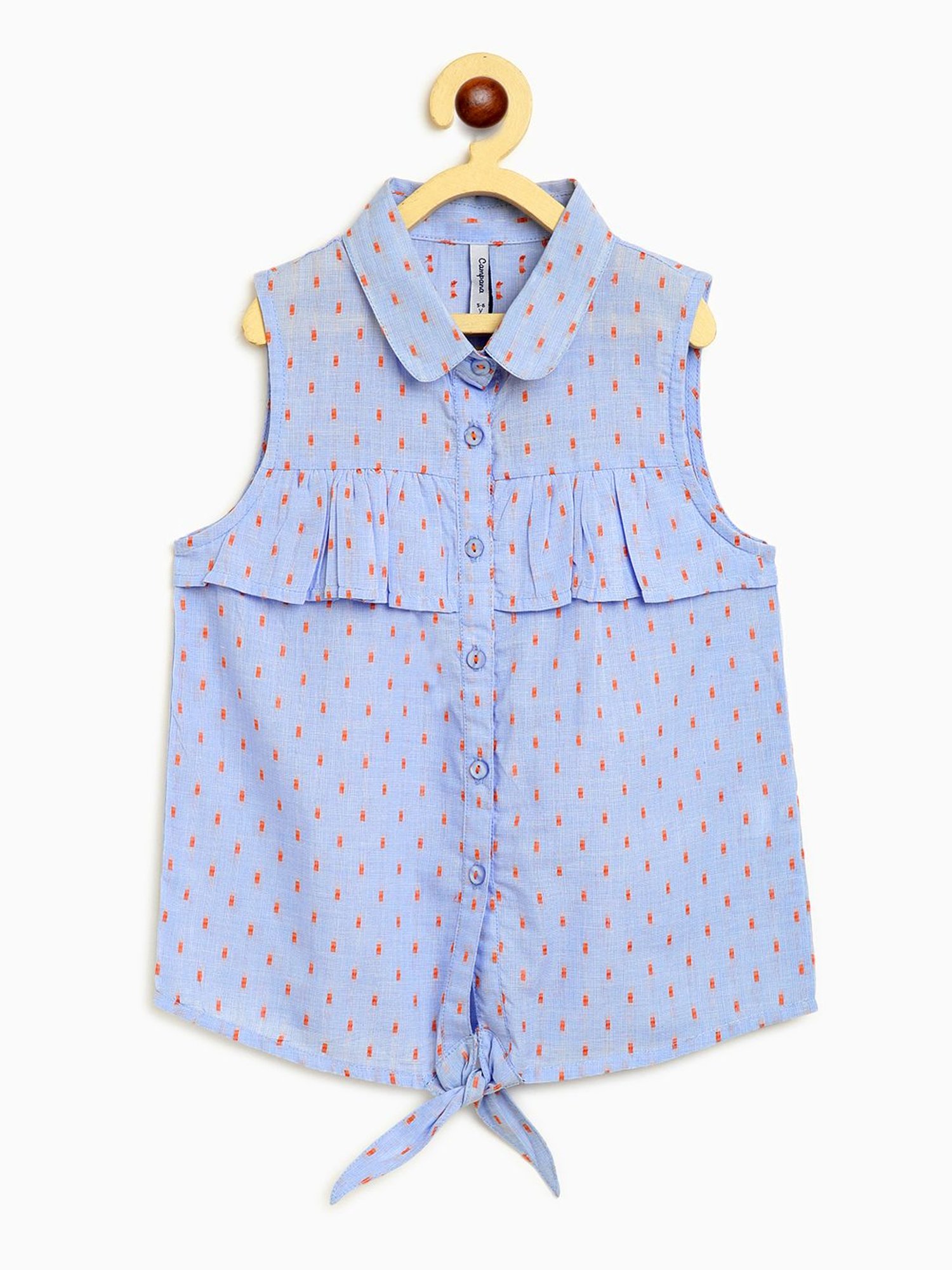 Campana Kids Blue & Orange Cotton Embroidered Top