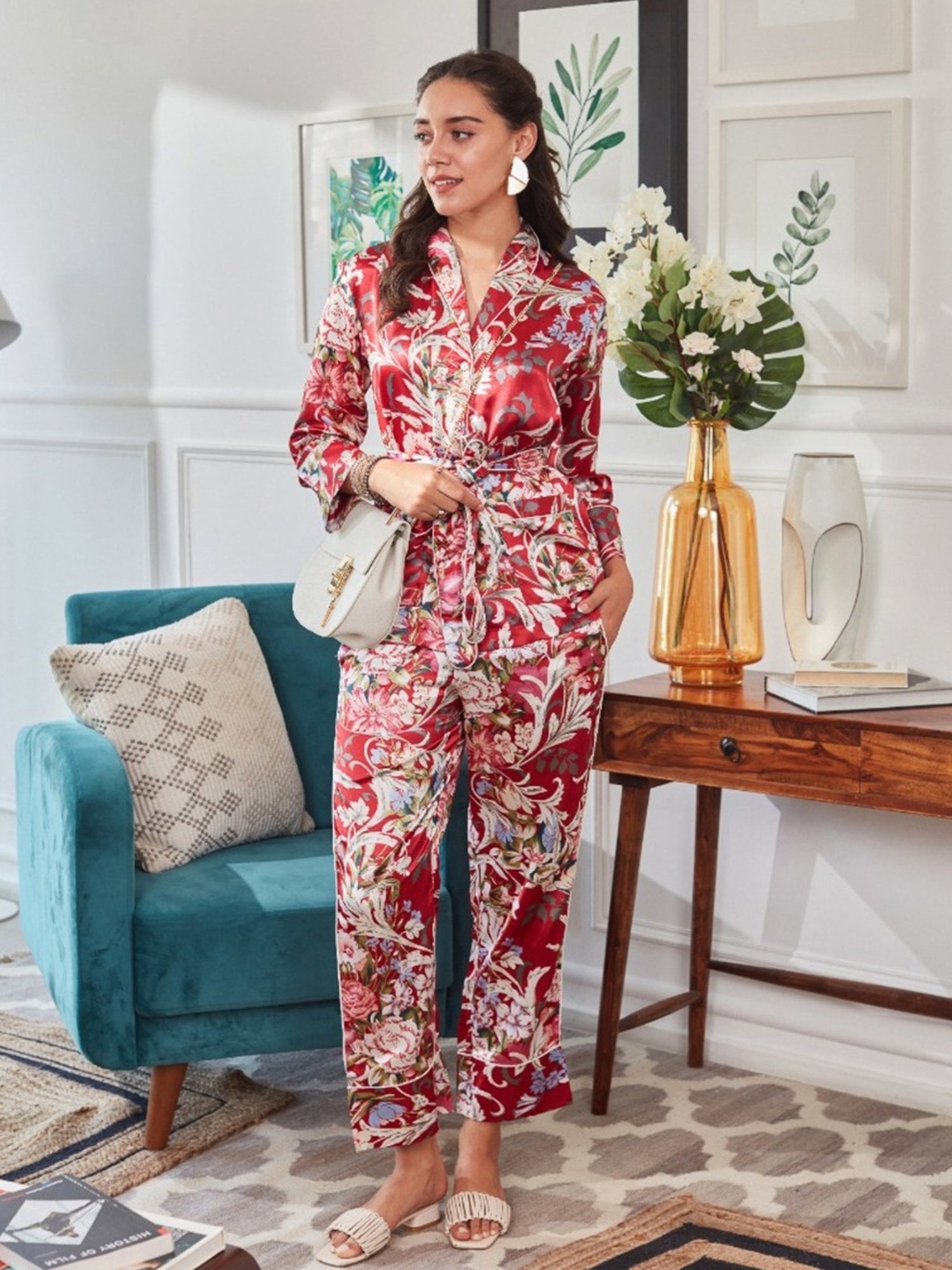 Dusk Attire Red Kiss of Flower Co-ord Set