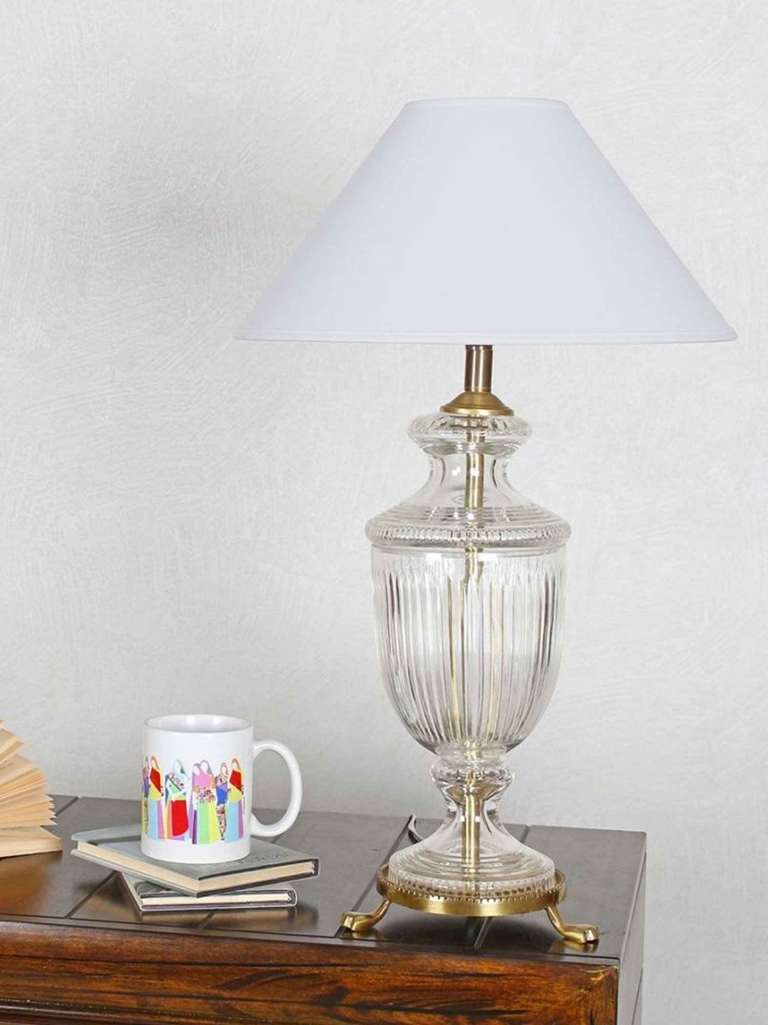 Kapoor Lamp Shades Transparent & White Glass Oleana Cotton Shade Table Lamp