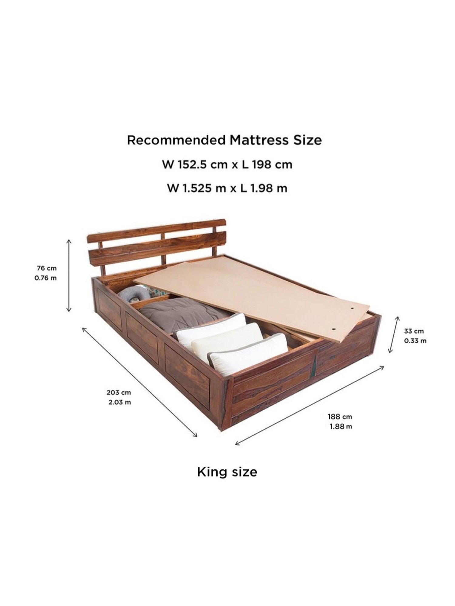 Duroflex Admire Brown Sheesham Wood With Storage King Bed in Honey Finish