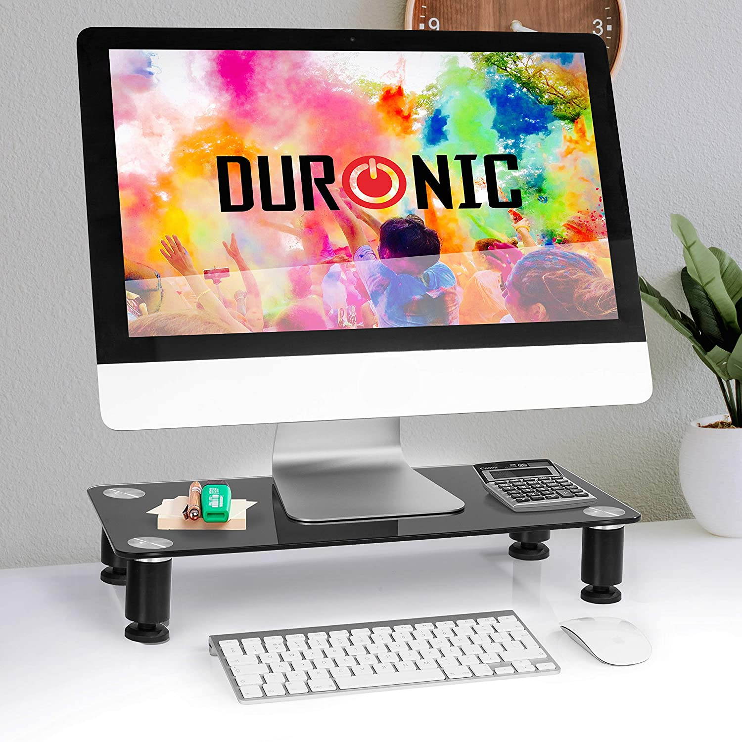 Duronic Monitor Stand DM051 | Screen Riser for Desktop | Black Tempered Glass | Desk Support for Laptop TV Screen or PC Computer Screen | 40kg Capacity | 63cm x 25cm | For Home, Office or Classroom