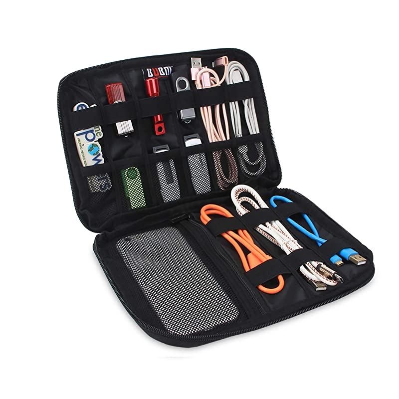 Universal Electronics Accessories Organizer, Travel Gear Carry Bag for Cables, USB Hard Drive, Plug, External Flash Drive and More, Lightweight and Compact (Medium-Black)
