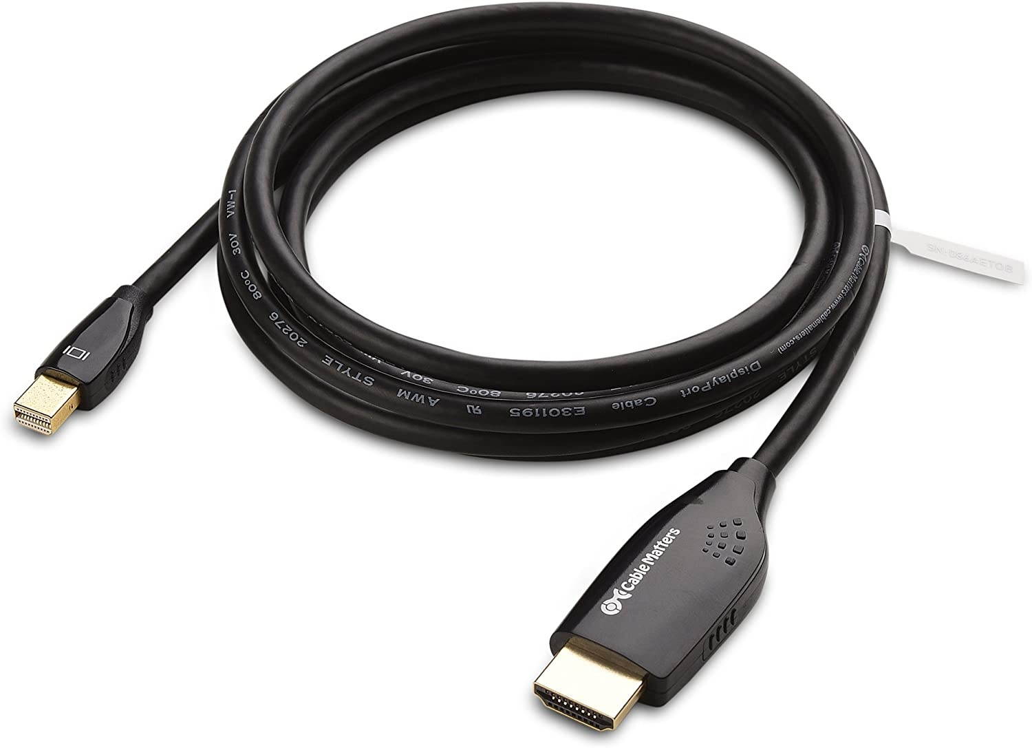 Cable Matters 4K Mini DisplayPort to HDMI Adapter Cable in Black 6 Feet - Thunderbolt and Thunderbolt 2 Port Compatible