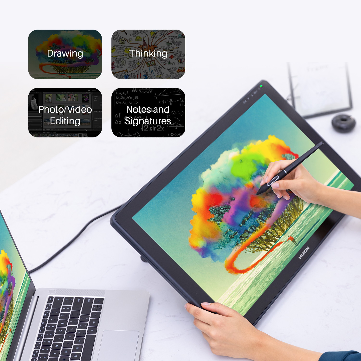 Huion Kamvas 22 Graphics Drawing Monitor Pen Display Drawing Tablet Screen Tilt Function 8192 Battery-Free Stylus, Come with Glove, Adjustable Stand,20 Pen Nibs -21.5 Inch