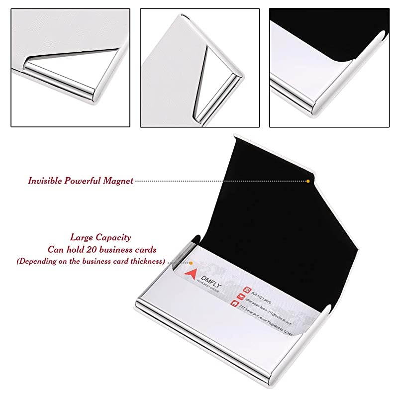 Business Card Holder Business Card Case Metal Card Holder Pocket Card case PU Leather Business Card Holder Case Slim Name Card Holder for Women and Men Magnetic Closure White gz