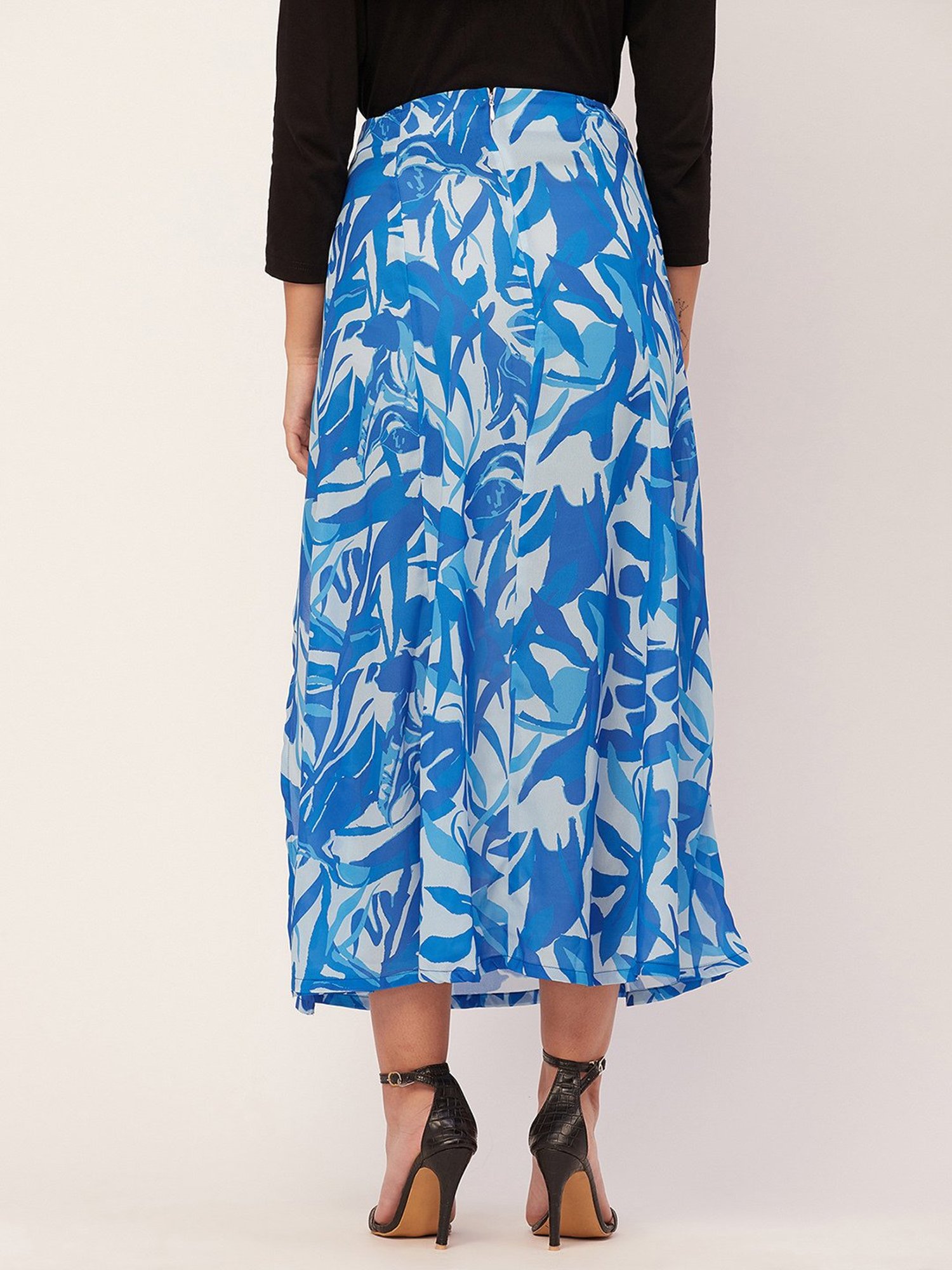 Moomaya Blue & White Georgette Printed Skirt
