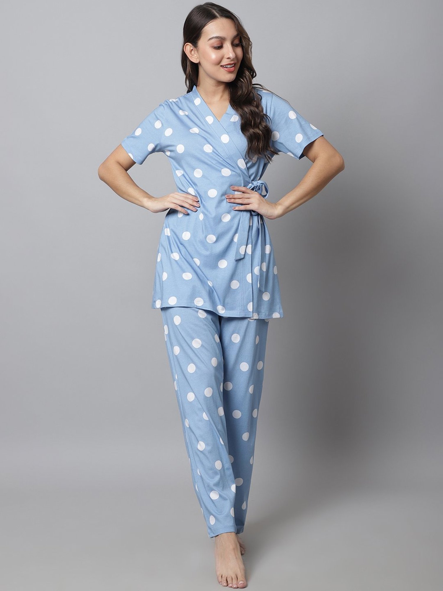 Kanvin Blue Printed Top Pyjamas Set With Inner