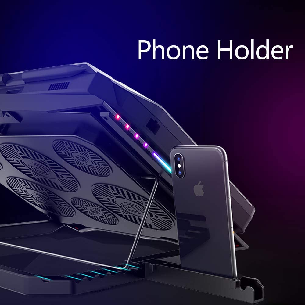 MeFee RGB Laptop Cooling Pad for 15.6-21 Inch Professional Gaming Laptop Cooler with 6 Quiet Fans and Button Control, Pure Metal Panel Portable Cooler