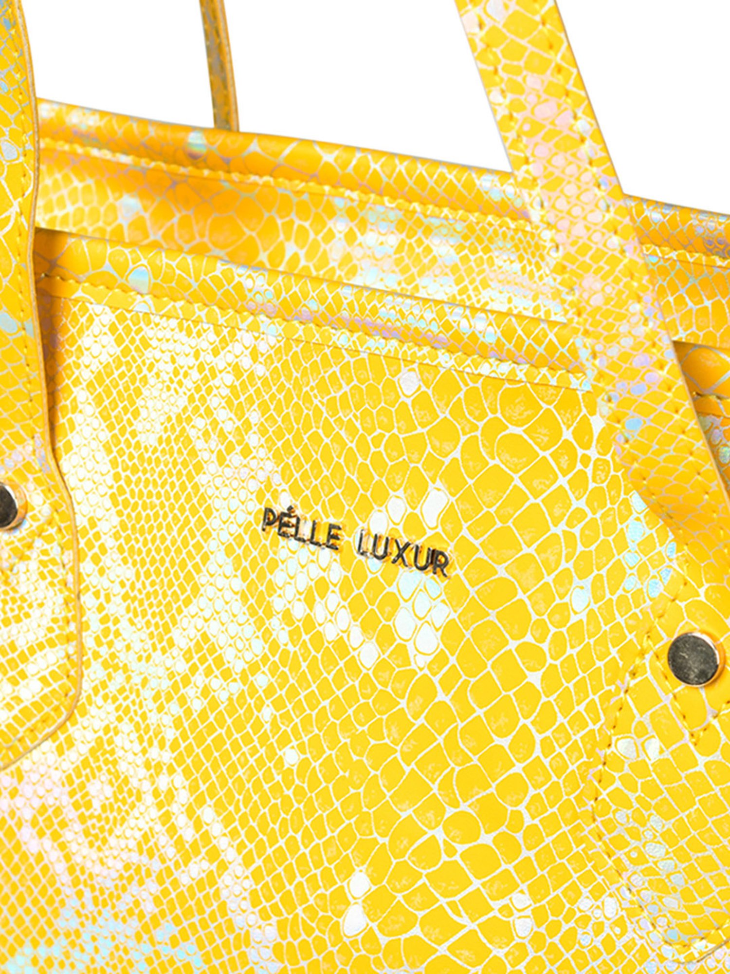 PELLE LUXUR Yellow & Silver Large Handheld Handbag