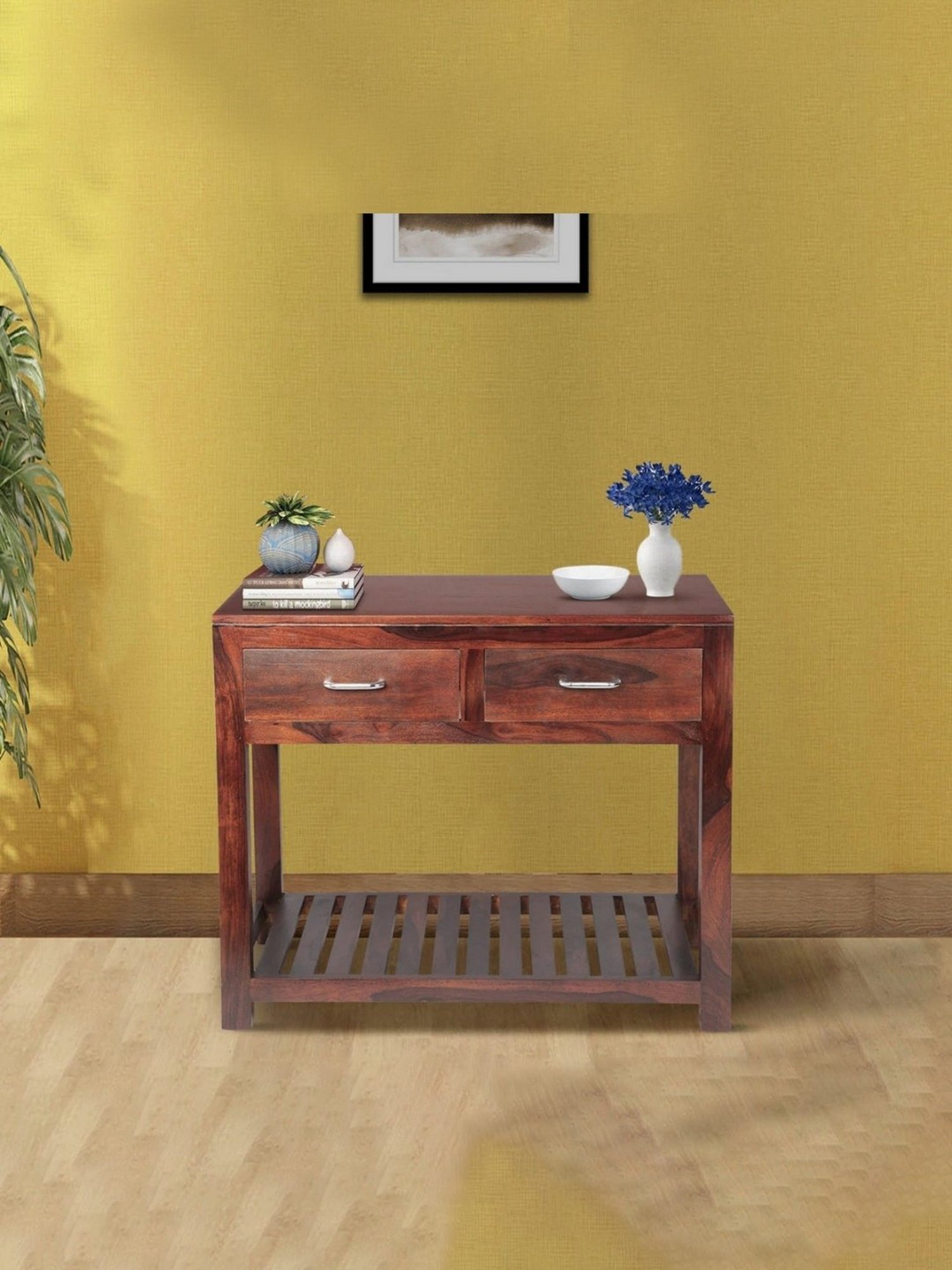 Ikiriya Allen Solid Dark Brown Wood Console Table Dark Walnut Finish