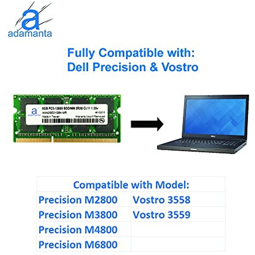 Adamanta 8GB (1x8GB) Laptop Memory Upgrade Compatible with Dell Alienware, Inspiron, Latitude, Optiplex, Precision, Vostro DDR3L 1600Mhz PC3L-12800 SODIMM 2Rx8 CL11 1.35v Notebook RAM P/N SNPN2M64C/8G