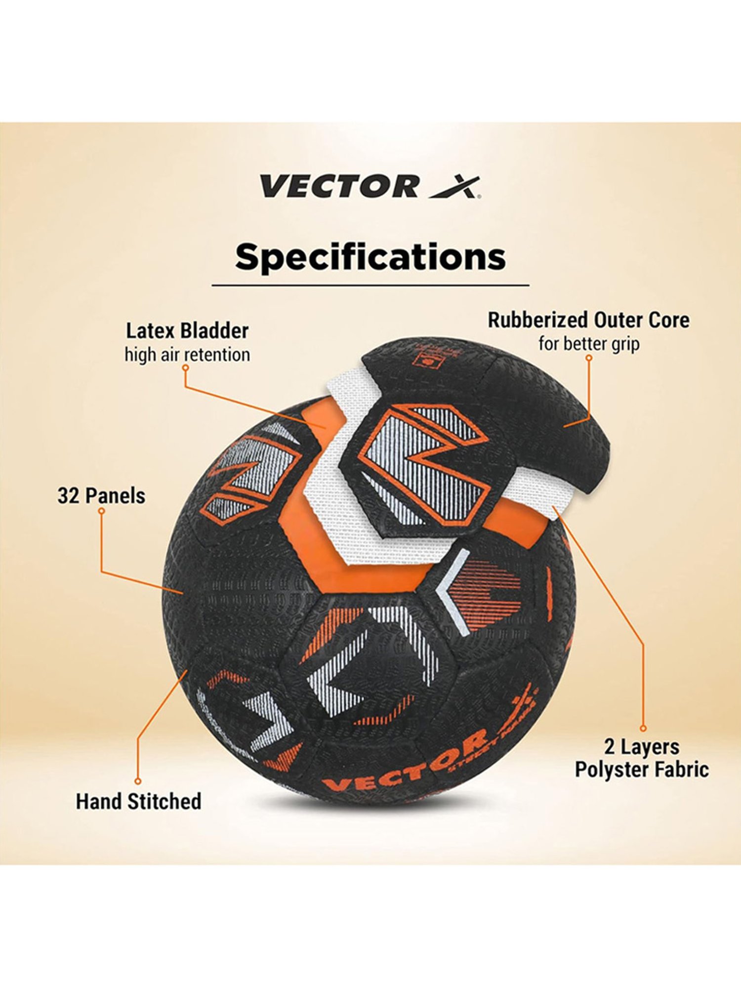 Vector X STREET-MANIA Football (Black & Orange) Size - 5