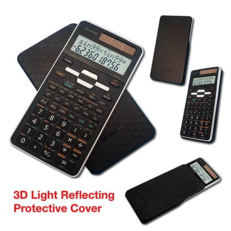 EL531TGBBW 12Digit ScientificEngineering Calculator with Protective Hard Cover Battery and Solar Hybrid Powered LCD Display Great for Students and Professionals BlackBlack and White