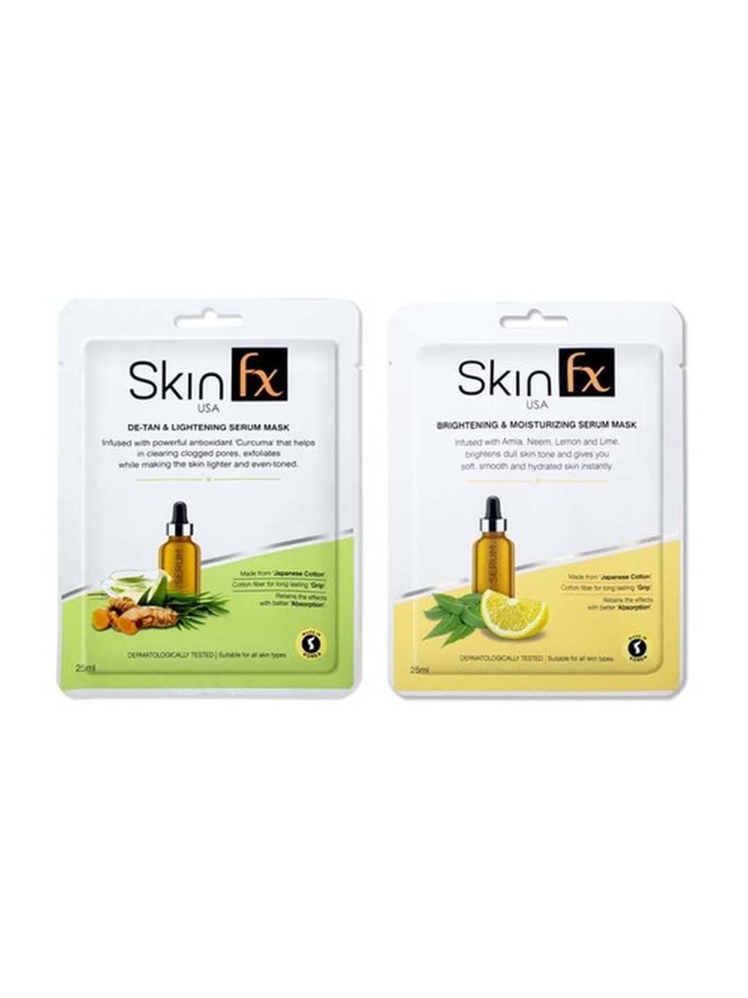 Skin Fx Lightening, Detan, Brightening and Moisturising Facial Serum Mask - Pack of 2